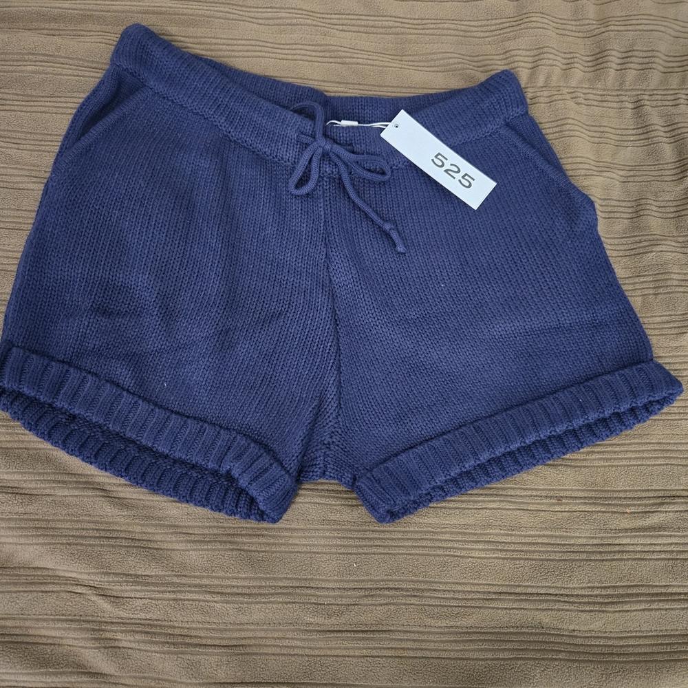525 America Deep Blue High Waist Knit Shorts